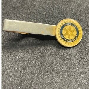 Rotary International Vintage Tie Bar Gold Silver Tone Enamel Wheel Logo Clip